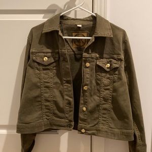 Michael Kors Cropped Green with Gold Buttons Soft Denim Women's Jackt large